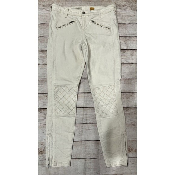 Pilcro Serif Skinny Ankle Zip Moto Jeans Pants  Ivory ANTHROPOLOGIE Size 29/8 - Picture 3 of 11